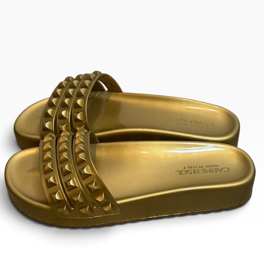 Carmen Sol Gold Studded Jelly Slide Sandals Made in Italy Women Size 9 Platform - Picture 5 of 8